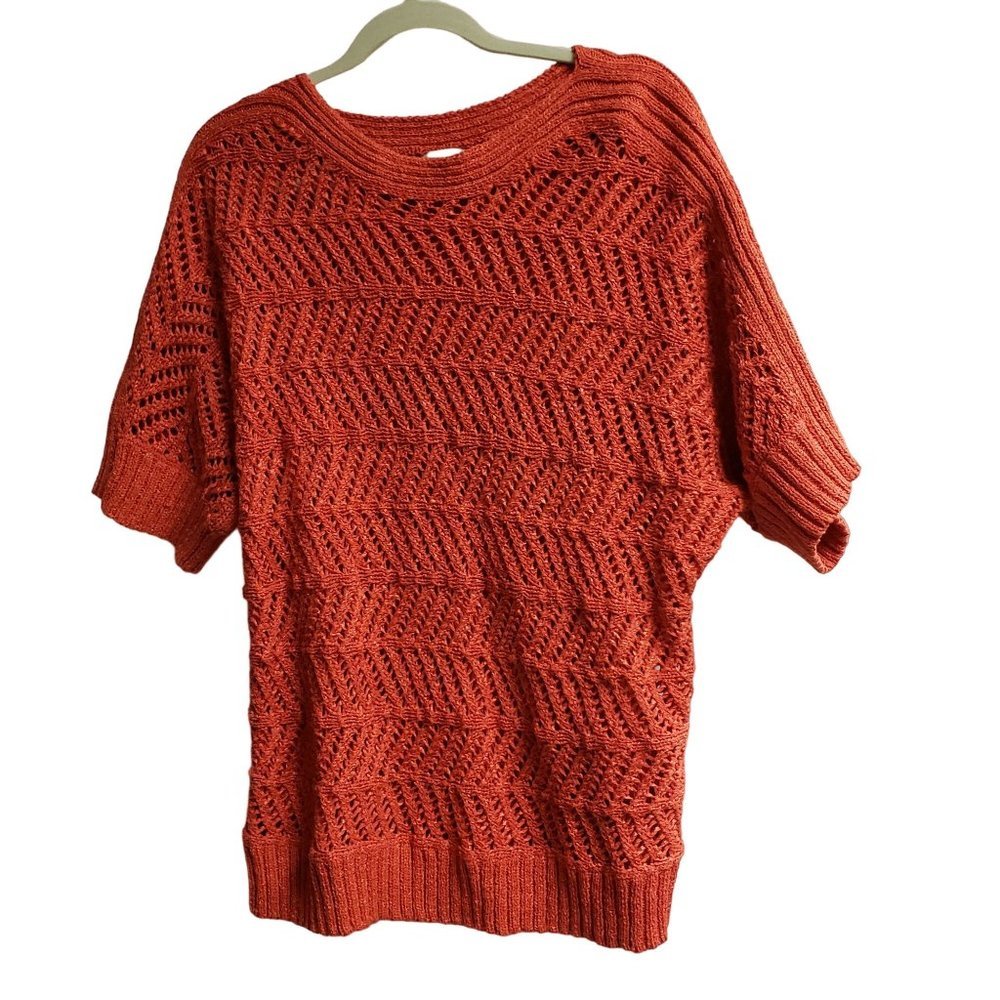 Chico's Short Sleeved Loose Knit Sweater Womens Top Size 4 XXL Orange Rust